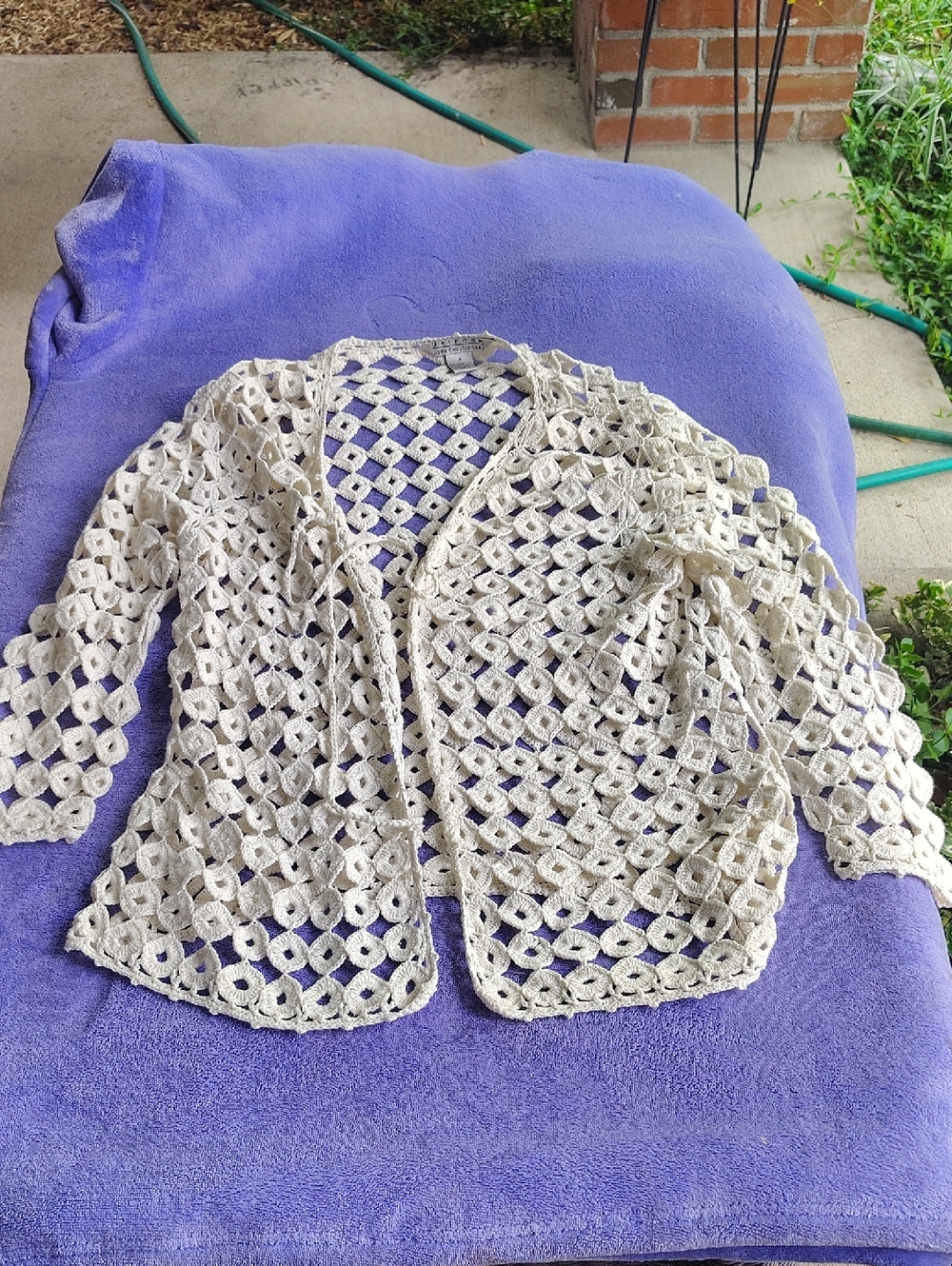 Openwork Crochet Button-Front Cardigan Sweater - Cream